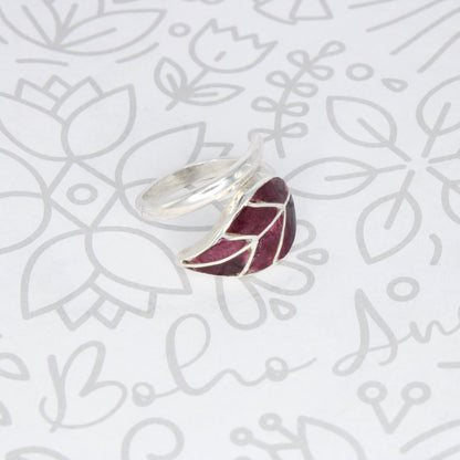 Leaf Ring Silver Adjustable with natural inlaid Stone