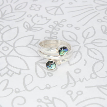 Leaf Ring Silver Adjustable with natural inlaid Stones