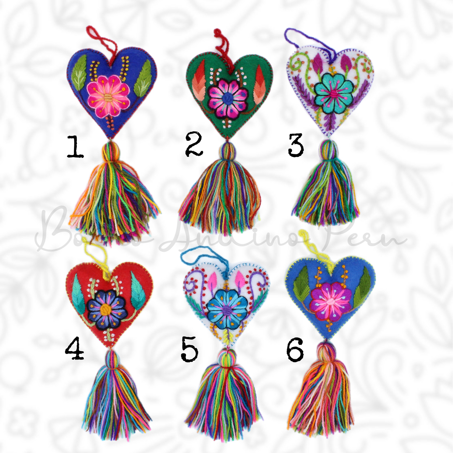 Embroidered Hearts Ornaments