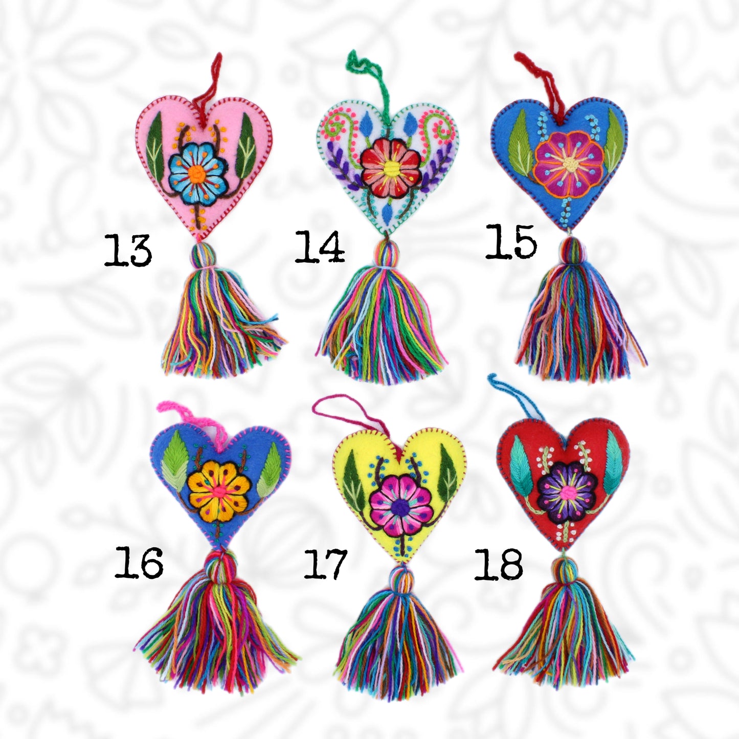 Embroidered Hearts Ornaments