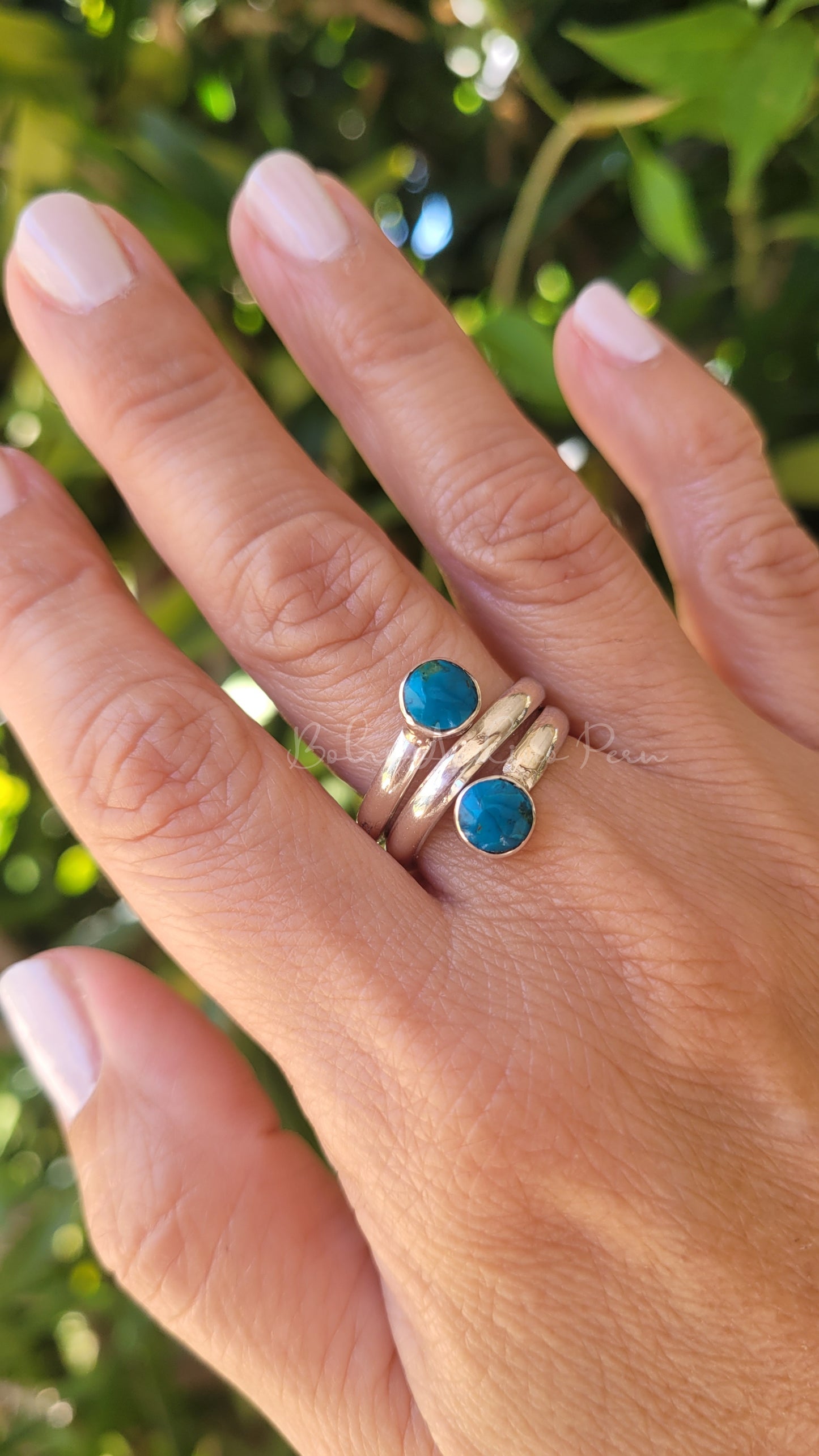 Leaf Ring Silver Adjustable with natural inlaid Stones