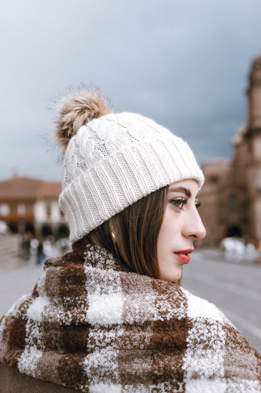 Alpaca Beanie Hat Removable Pom Pom