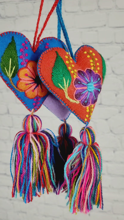 Embroidered Hearts Ornaments